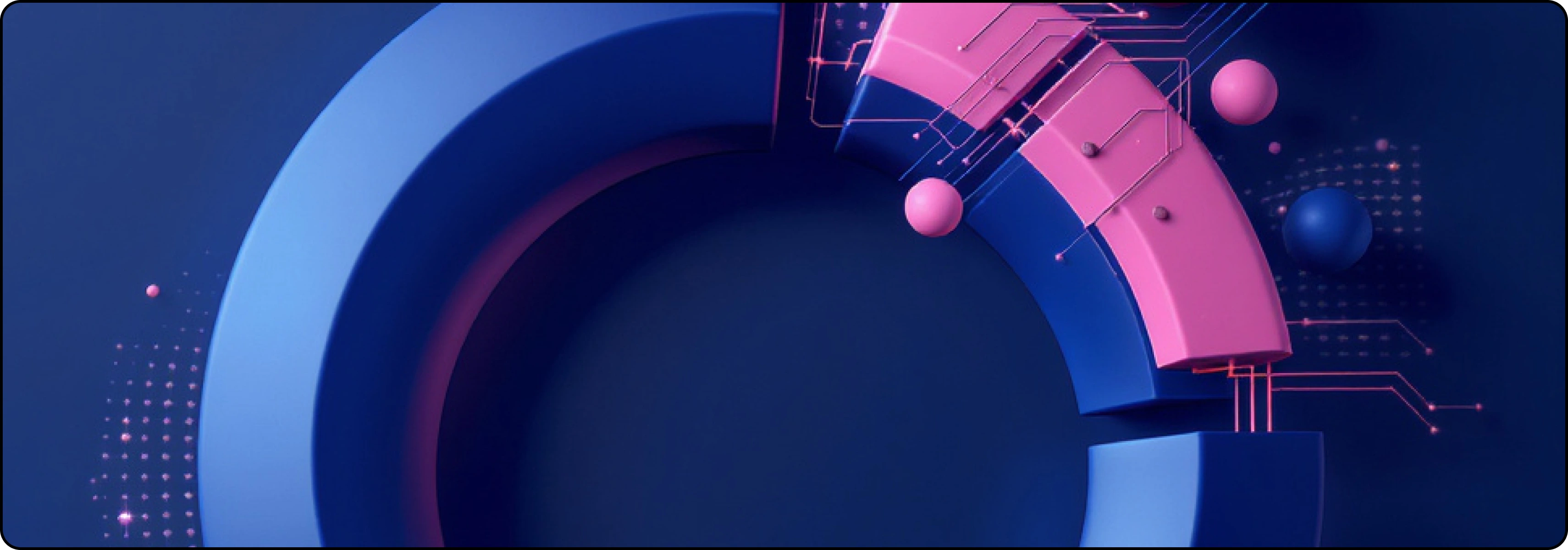 An abstract image of a blue ring with pink elements, symbolising professional growth and personal leadership.