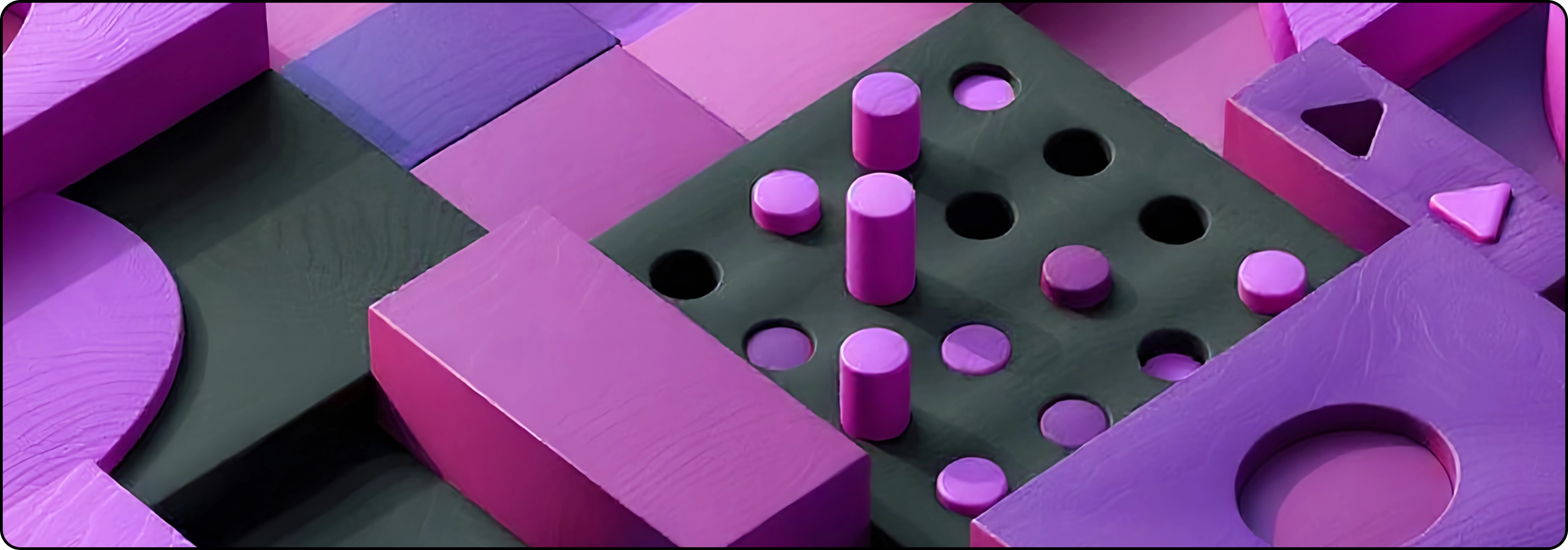 An abstract composition of violet geometric shapes representing the theme of business, management, and economics.