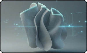 An abstract grey digital object with glowing technological elements, designed for information technology and artificial intelligence training.