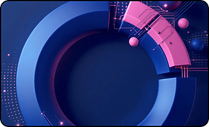 A composition of blue and pink circles with futuristic graphic elements, conveying growth, direction, and the dynamics of leadership.
