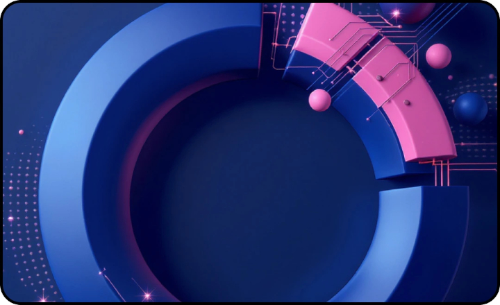 A composition of blue and pink circles with futuristic graphic elements, conveying growth, direction, and the dynamics of leadership.